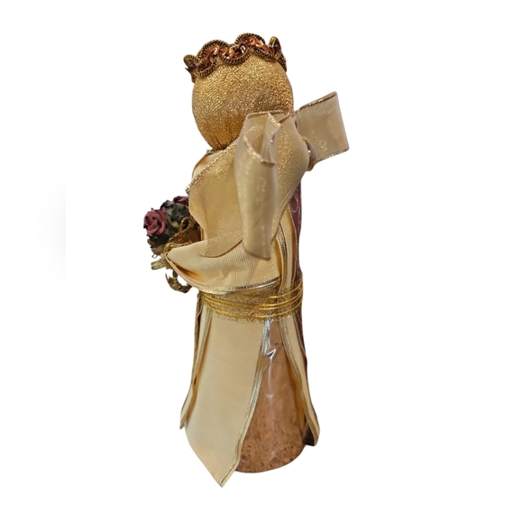 Vintage Made In France 9" Handmade Gold Silk Blend Angel Tree Topper - Picture 4 of 7